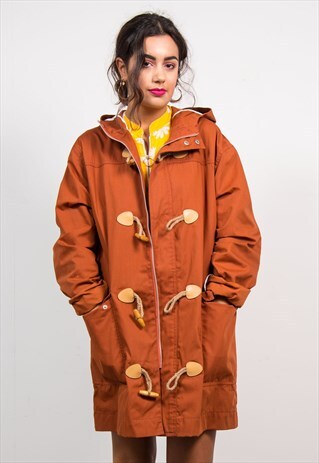 VINTAGE 90'S RUST HOODED MOUNTAIN PARKA STYLE COAT