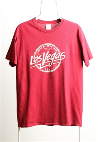 VINTAGE GILDAN LAS VEGAS CREWNECK PRINT T-SHIRT BURGUNDY