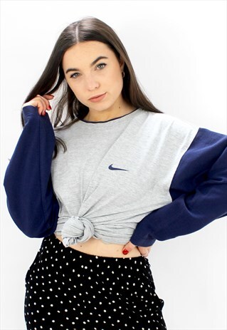 90'S RETRO GREY & BLUE OVERSIZED TOP
