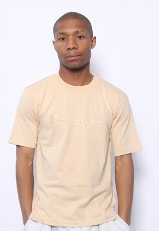 VINTAGE CHAMPION PRINT LOGO T-SHIRT BEIGE