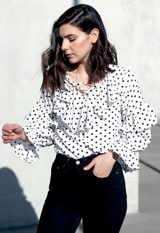 POLKA DOT RUFFLED BLOUSE_WHITE