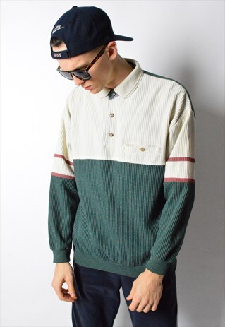 VINTAGE 90S COLOUR BLOCK 1/4 BUTTON JUMPER