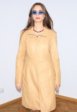 Vintage 90s leather coat in beige