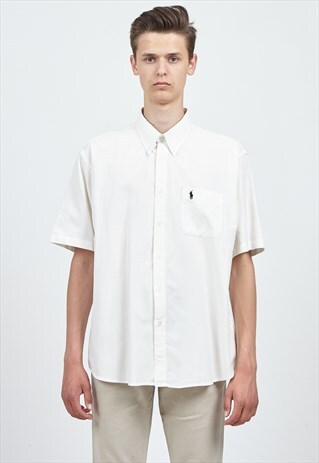 VINTAGE WHITE POLO RALPH LAUREN SHORT SLEEVE SHIRT
