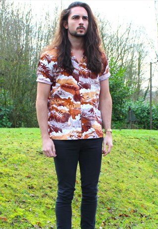 VINTAGE 80S HAWAIIAN USA SHIRT - SMALL - COCKTAIL
