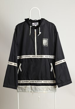 Vintage Hugo Valentino Windbreaker Shell Hoodied Jacket Blac