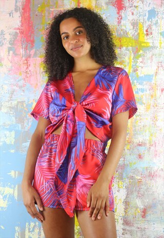 SHORTS & WRAP TOP CO-ORDINATE PURPLE & RED BOTANICS
