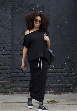 Maxi cotton jersey skirt with back overlapping detail 