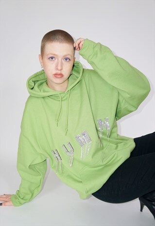 LIME GREEN REWORKED BEDAZZLED HOODIE