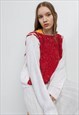 VINTAGE 70S BOXY FIT FLUFFY KNITTED COLOR BLOCK JUMPER