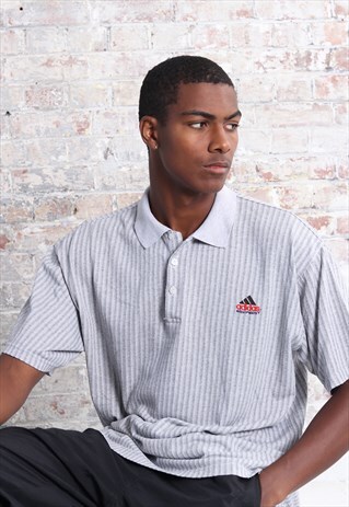 VINTAGE ADIDAS LOGO POLO GREY