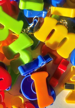 HANDMADE CUTE BLOCK COLOUR MAGNETIC LETTER FESTIVAL EARRINGS