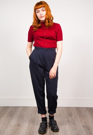 VINTAGE 90'S NAVY BLUE HIGH WAIST TAPERED TROUSERS