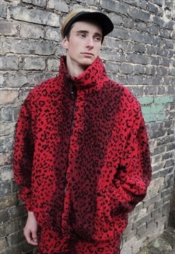 Leopard fleece bomber handmade animal tie-dye 2 in 1 jacket