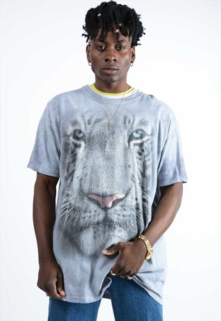 VINTAGE TIGER PRINT GRAPHIC T-SHIRT IN GREY.