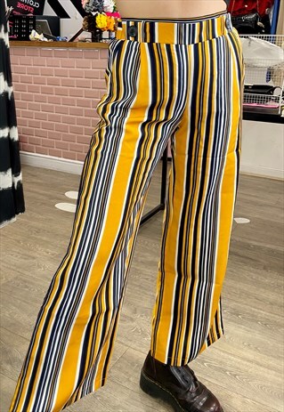 VINTAGE INSPIRED SUIT TROUSERS IN YELLOW WHITE BLUE STRIPED