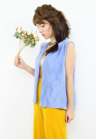 VINTAGE 70S PASTEL BLUE PLEATED WAISTCOAT FESTIVAL TOP