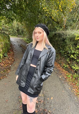 VINTAGE 90S Y2K BLACK LONDON LEATHER FULL TRENCH COAT