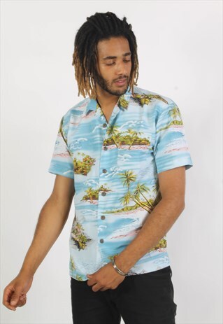 VINTAGE HAWAIIAN JAZZY BEACH SHIRT BLUE
