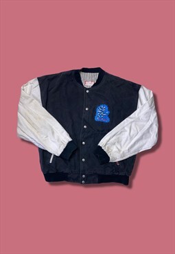 Vintage black & white L milk energy denim varsity 90s jacket