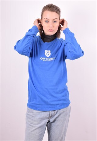 CHAMPION WOMENS VINTAGE TOP LONG SLEEVE SMALL BLUE 90'S