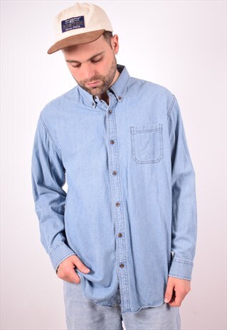 MENS VINTAGE DENIM SHIRT LARGE BLUE 90S