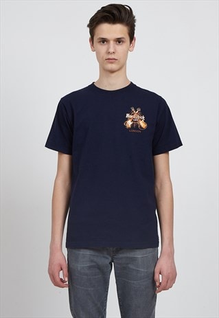 90S VINTAGE NAVY HARD ROCK CAFE LOGO CREW NECK T-SHIRT