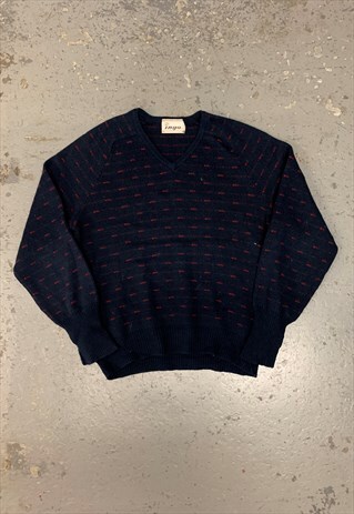 VINTAGE ABSTRACT KNITTED JUMPER FUNKY PATTERNED GRANDAD KNIT