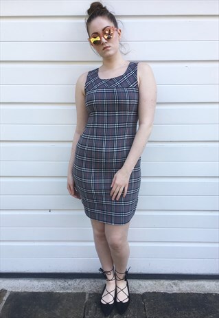 WOMENS VINTAGE BURBERRY DRESS GREY NOVA CHECK PINAFORE TOP