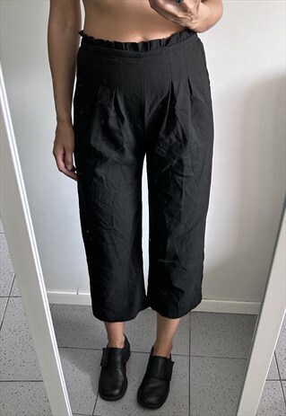 CROP ANKLE BLACK RELAXED FIT MINIMAL PANTS TROUSERS S