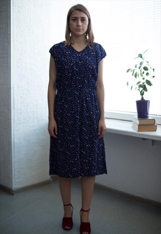 VINTAGE 80'S BLUE FLOWER PATTERNED DRESS