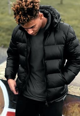 54 Floral Zip Up Hood Puffer Bubble Padded Jacket - Black
