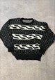 VINTAGE KNITTED JUMPER ABSTRACT PATTERNED GRANDAD SWEATER