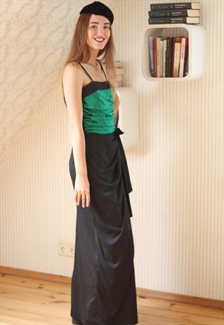 BLACK AND GREEN GLITTERING TOP DRESS WITH STRAPS