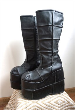 Vintage Black Platform Boots Gothic Punk Shoes 90s Moto