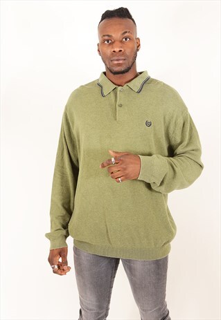 VINTAGE RALPH LAUREN CHAPS LONG SLEEVED POLO TOP GREEN