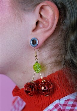 cherry disco ball earrings festival party kitsch sparkly