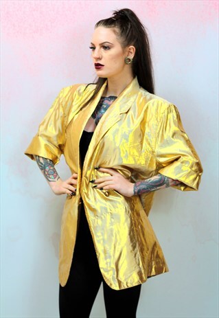 1980S VINTAGE METALLIC GOLD OVERSIZED STATEMENT BLAZER