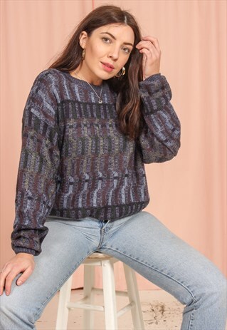 VINTAGE 80S OVERSIZED JUMPER IN ABSTRACT PATTERN
