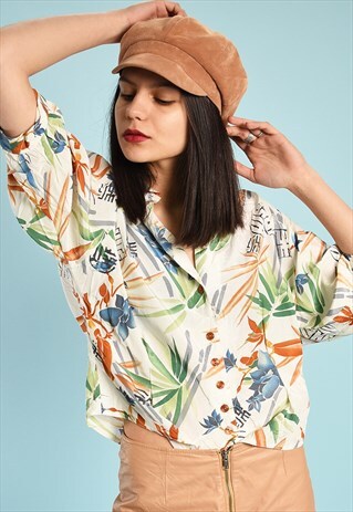 90'S RETRO FLORAL PRINT FESTIVAL MOMS BLOUSE TOP