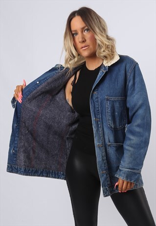 DENIM JACKET WINTER LINED OVERSIZED CORDUROY UK 14 (MTE)