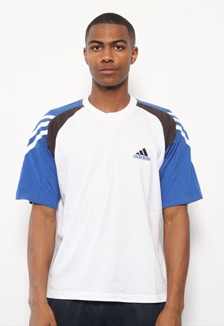 VINTAGE ADIDAS LOGO T-SHIRT WHITE BLUE