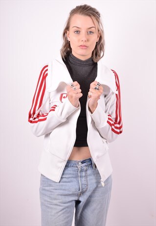 ADIDAS WOMENS VINTAGE TRACKSUIT TOP JACKET MEDIUM WHITE 90'S