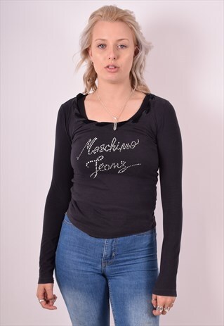 MOSCHINO WOMENS VINTAGE TOP LONG SLEEVE SMALL BLACK 90S