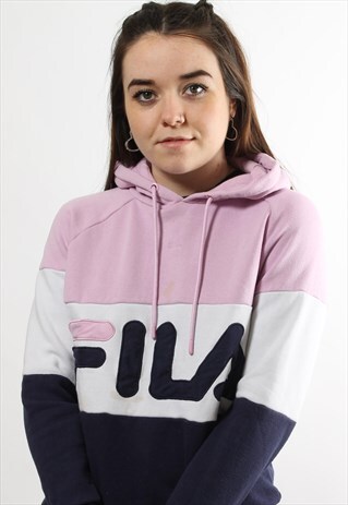 VINTAGE FILA STRIPED SPELL OUT HOODIE