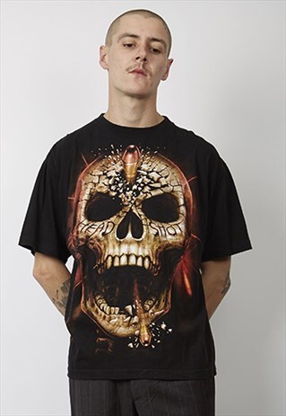 VINTAGE 90'S HEAD SHOT SKULL PRINTED BAND T-SHIRT