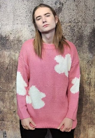 DAISY KNITWEAR SWEATER FLORAL KNITTED JUMPER IN PASTEL PINK