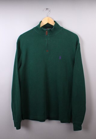 VINTAGE MENS GREEN RALPH LAUREN QUARTER ZIP JUMPER