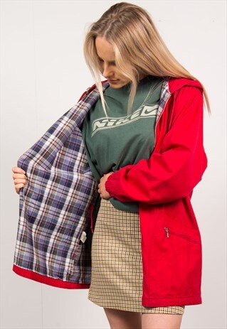 VINTAGE 90'S RED CHECKED LINED COAT