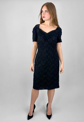 50's Vintage Black Short Sleeve Lace Chiffon Dress